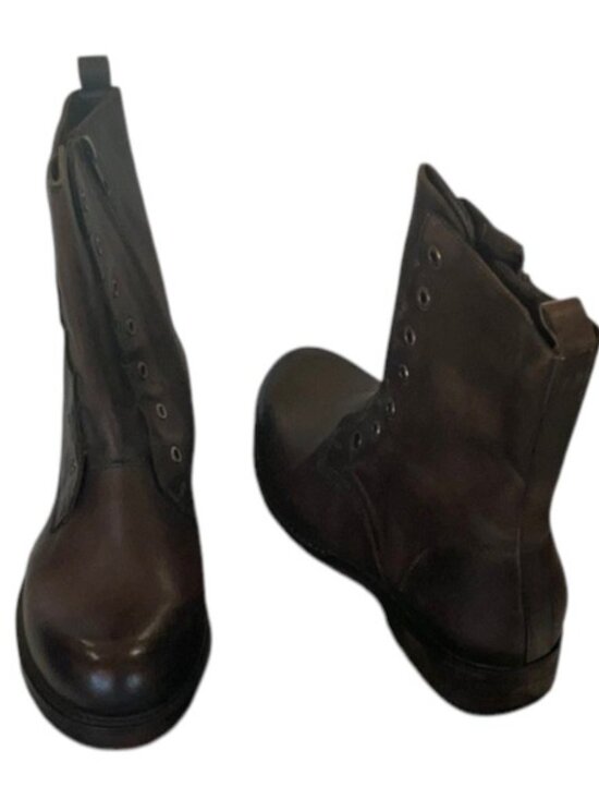NEW VINTAGE FOUNDRY Brown Combat Biker Zip Up Leather Boots. Size 8. main image 3